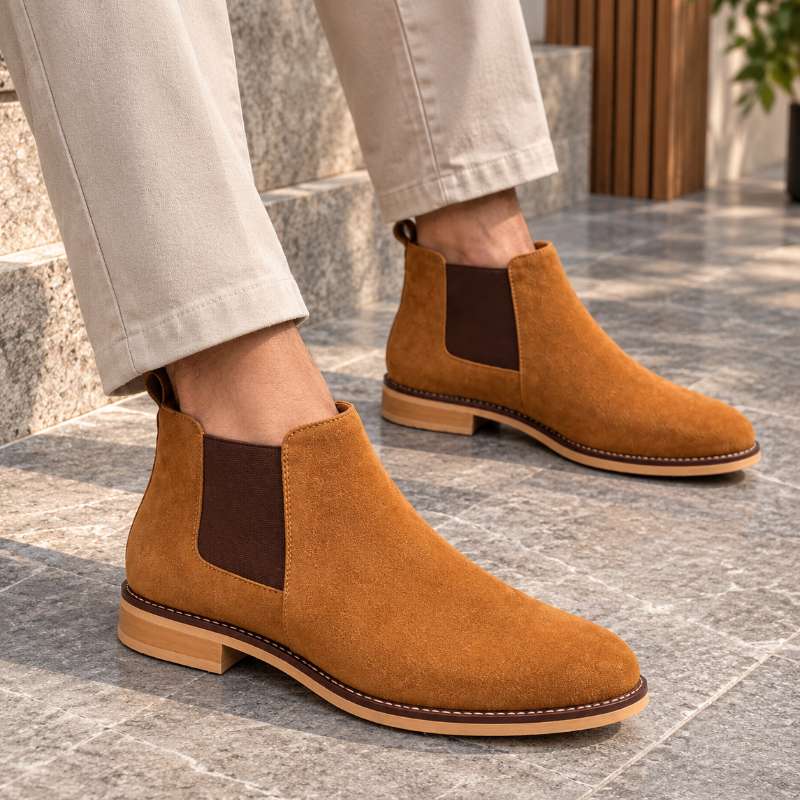 Men's Genuine Suede Chelsea Boots – Premium Slip-On Ankle Boots