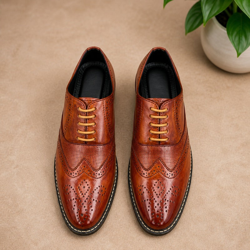 Premium Men’s Formal Brogue Shoes – Wrinkle Free Faux Leather Oxford Shoes