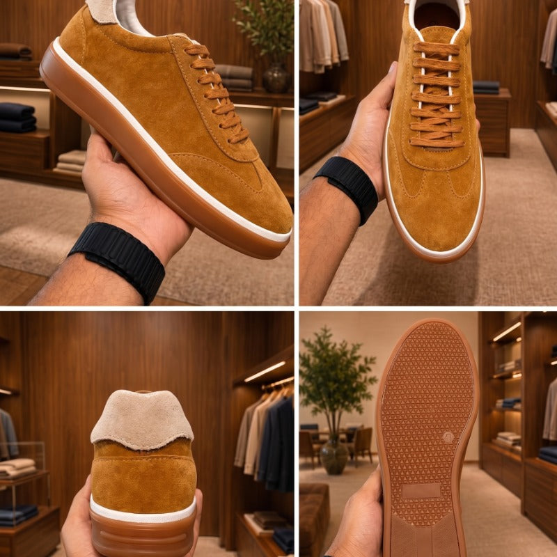 Premium Suede Leather Sneakers for Men – Luxury Casual Lace-Up Shoes with Handmade TPR Sole