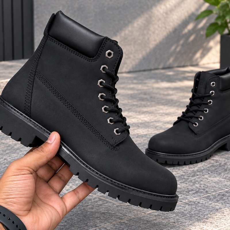 Men’s Premium Genuine Leather Lace-Up Boots | High-Top Casual Boots