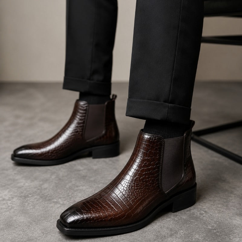 Premium Men’s Croco Chelsea Boots – Luxury Textured Ankle Boots