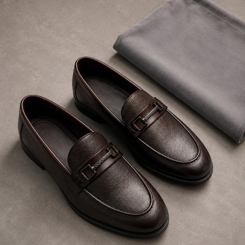 Premium Men’s Metal Bit Moccasins – Luxury Formal Slip-On Loafers