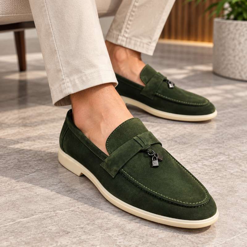 Premium Genuine Leather Slip-On Loafers for Men with Lock Pattern