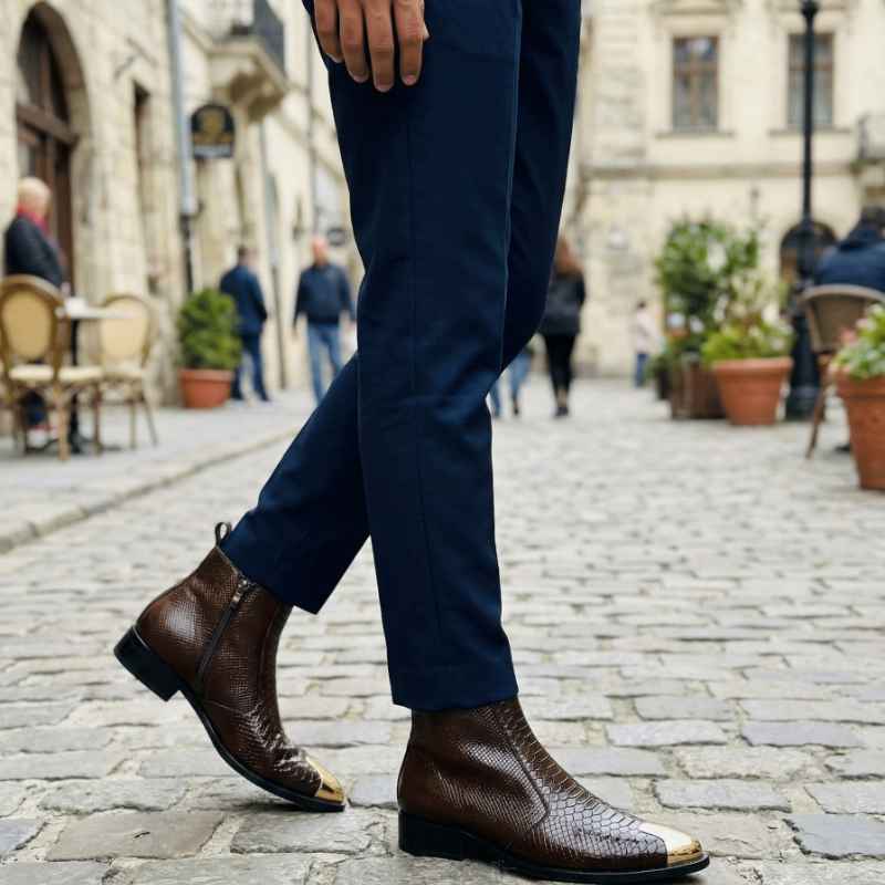 Men’s Premium Chelsea Boots – Croc Texture Gold Tip Ankle Boots