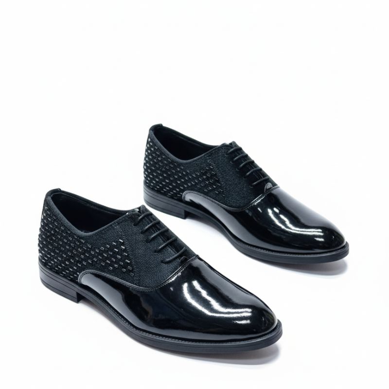 JonasParampount Premium Black Formal Shoes – Studded Mirror Work & Durable TPR Sole