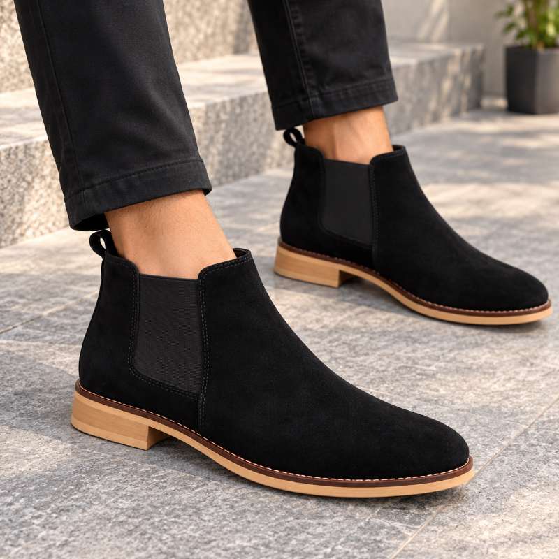 Men's Genuine Suede Chelsea Boots – Premium Slip-On Ankle Boots