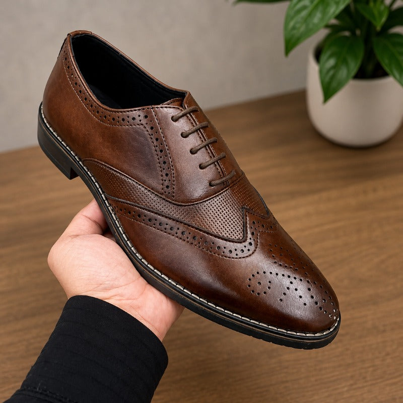 Premium Men’s Formal Brogue Shoes – Wrinkle Free Faux Leather Oxford Shoes
