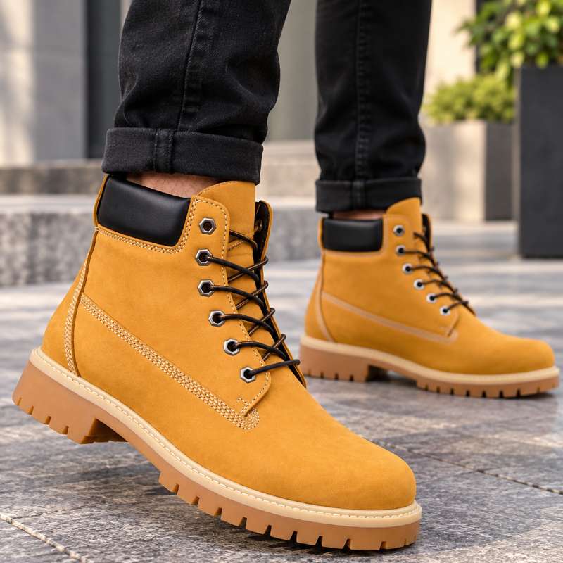 Men’s Premium Genuine Leather Lace-Up Boots | High-Top Casual Boots