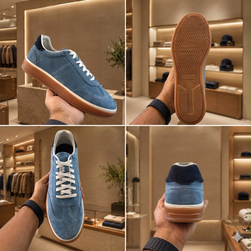 Premium Suede Leather Sneakers for Men – Luxury Casual Lace-Up Shoes with Handmade TPR Sole