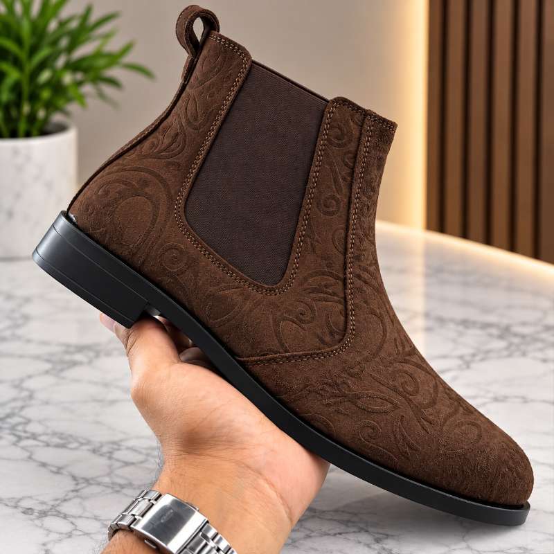 Men's Premium Embossed Suede Chelsea Boots | Handmade Leather Ankle Boots