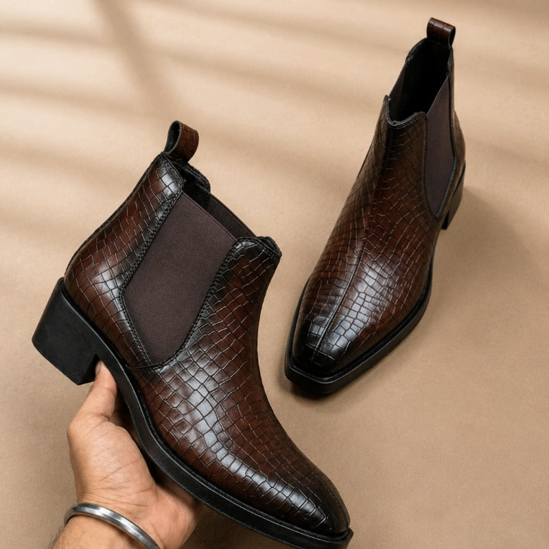 Premium Men’s Croco Chelsea Boots – Luxury Textured Ankle Boots