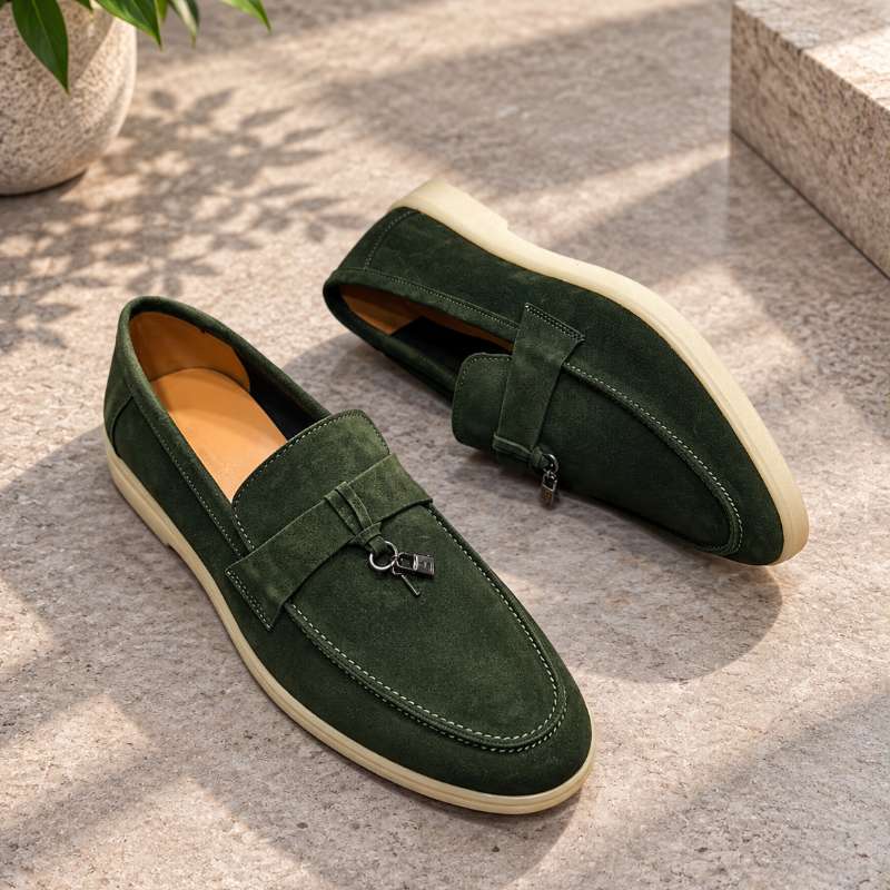 Premium Genuine Leather Slip-On Loafers for Men with Lock Pattern
