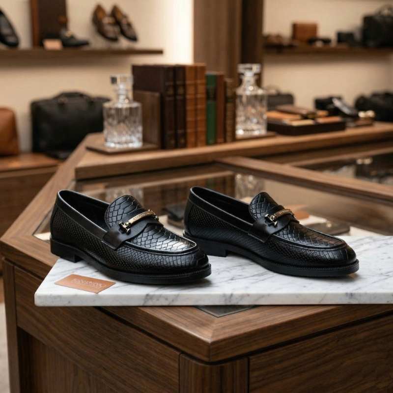 Men’s Premium Croc Textured Moccasins – Handmade TPR Sole Luxury Formal & Casual Slip-On Shoes