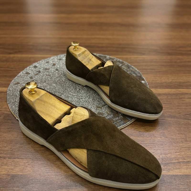 Men’s Premium Suede Peshawari Slip-On Sandals – Soft Leather Comfort Casual Ethnic Footwear