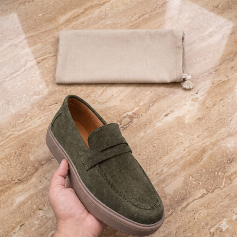 Premium Suede Leather Penny Loafers for Men – Handmade Slip-On Casual Shoes with TPR Sole