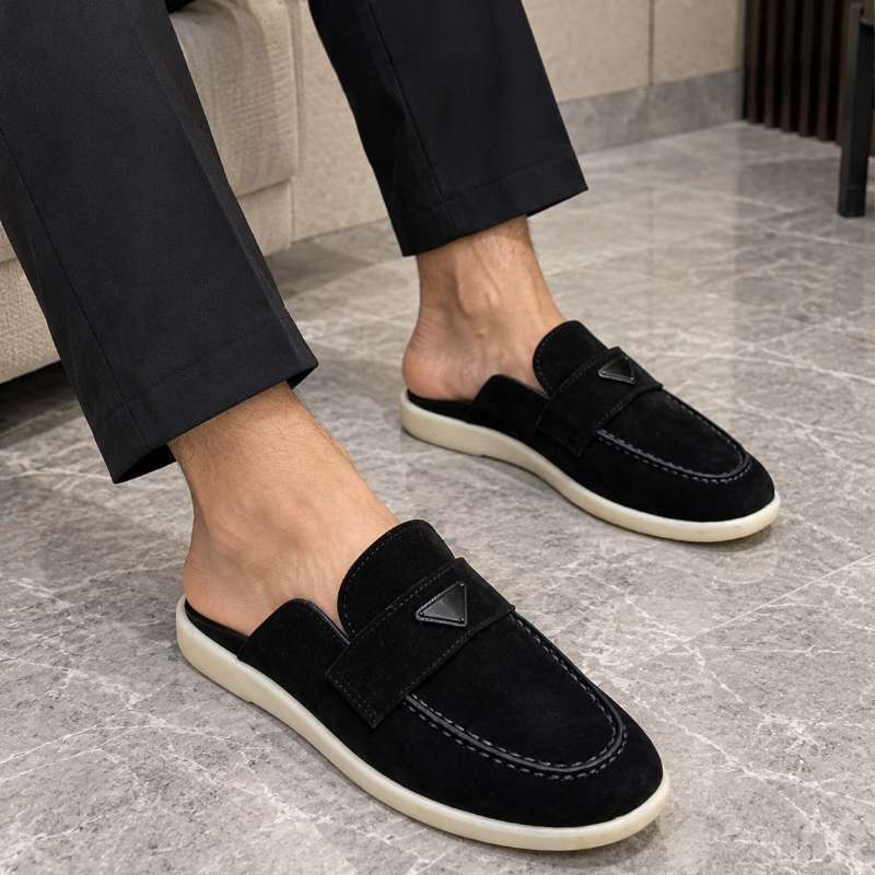 Men's Premium Suede Slip-On Loafers – Backless Mules
