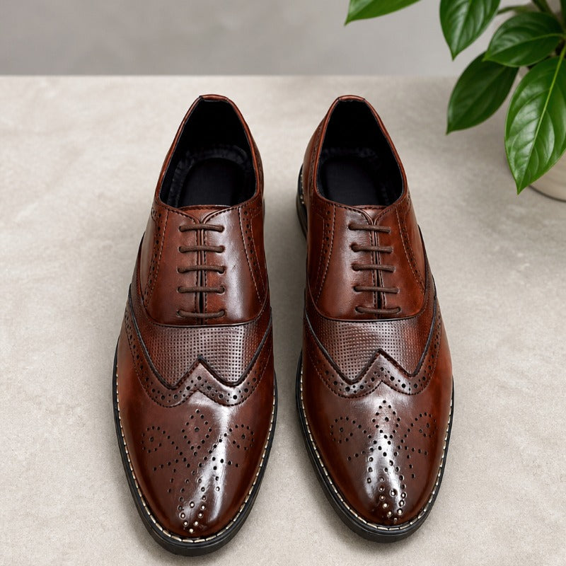 Premium Men’s Formal Brogue Shoes – Wrinkle Free Faux Leather Oxford Shoes