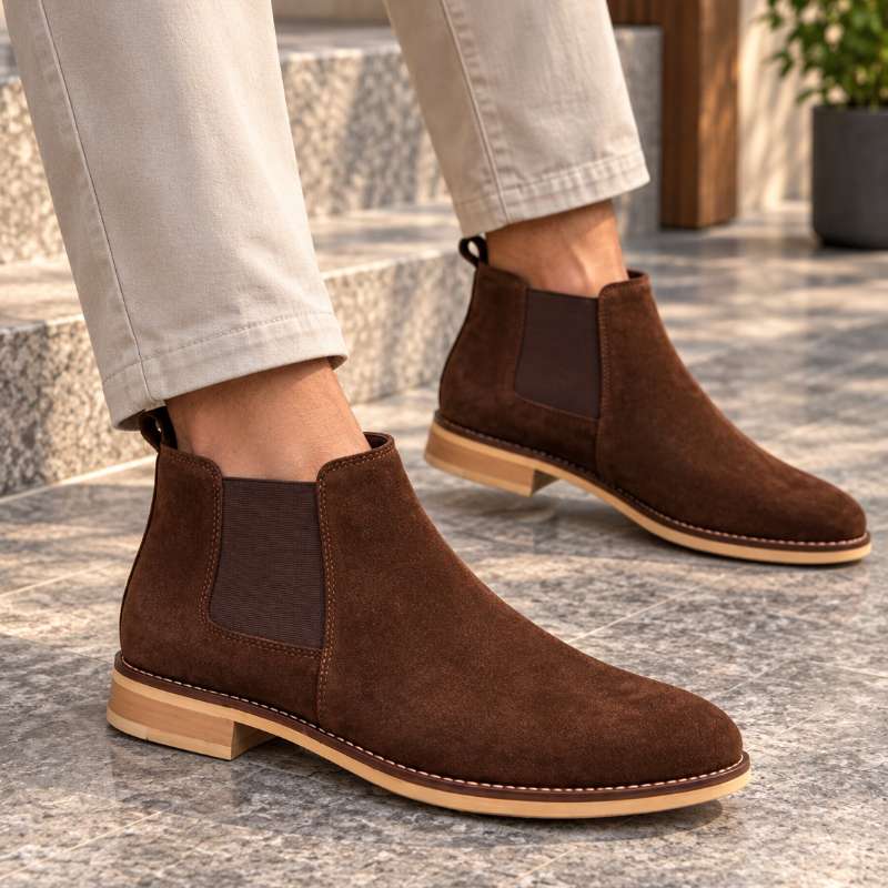 Men's Genuine Suede Chelsea Boots – Premium Slip-On Ankle Boots