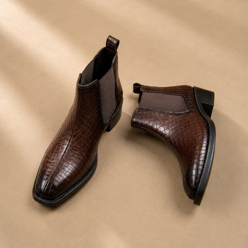 Premium Men’s Croco Chelsea Boots – Luxury Textured Ankle Boots