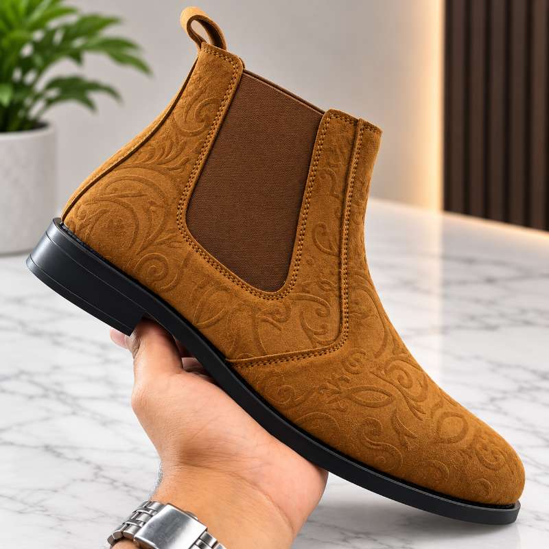 Men's Premium Embossed Suede Chelsea Boots | Handmade Leather Ankle Boots