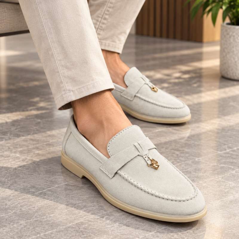 Premium Genuine Leather Slip-On Loafers for Men with Lock Pattern