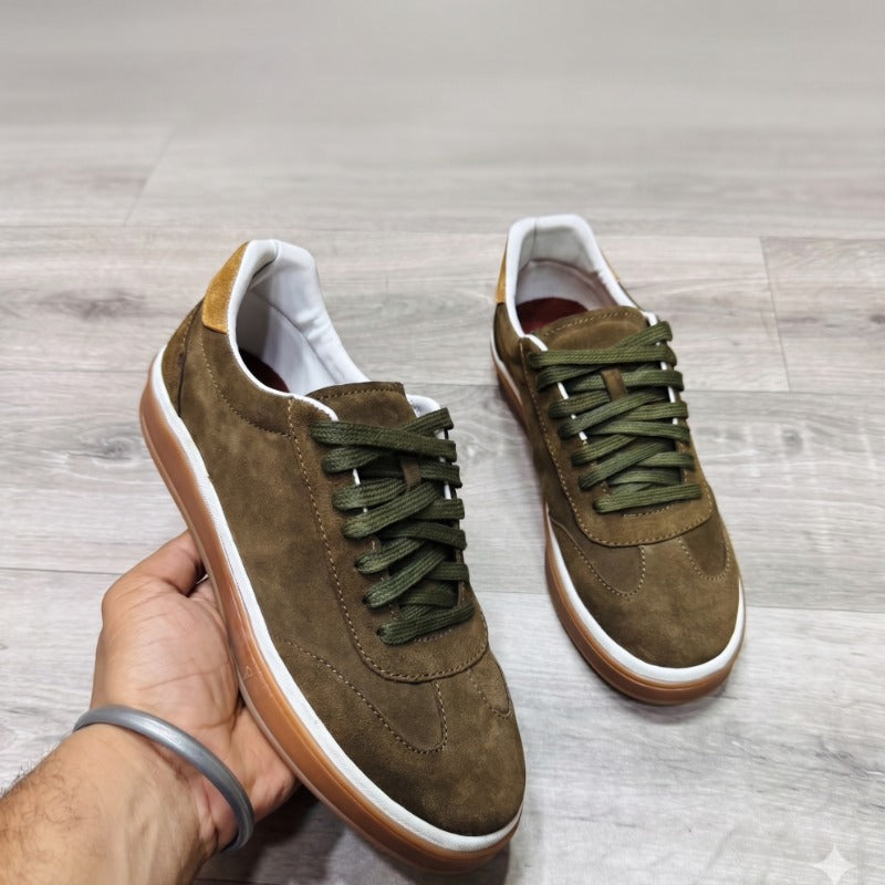 Premium Suede Leather Sneakers for Men – Luxury Casual Lace-Up Shoes with Handmade TPR Sole