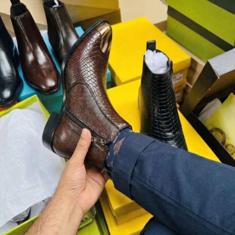 Men’s Premium Chelsea Boots – Croc Texture Gold Tip Ankle Boots