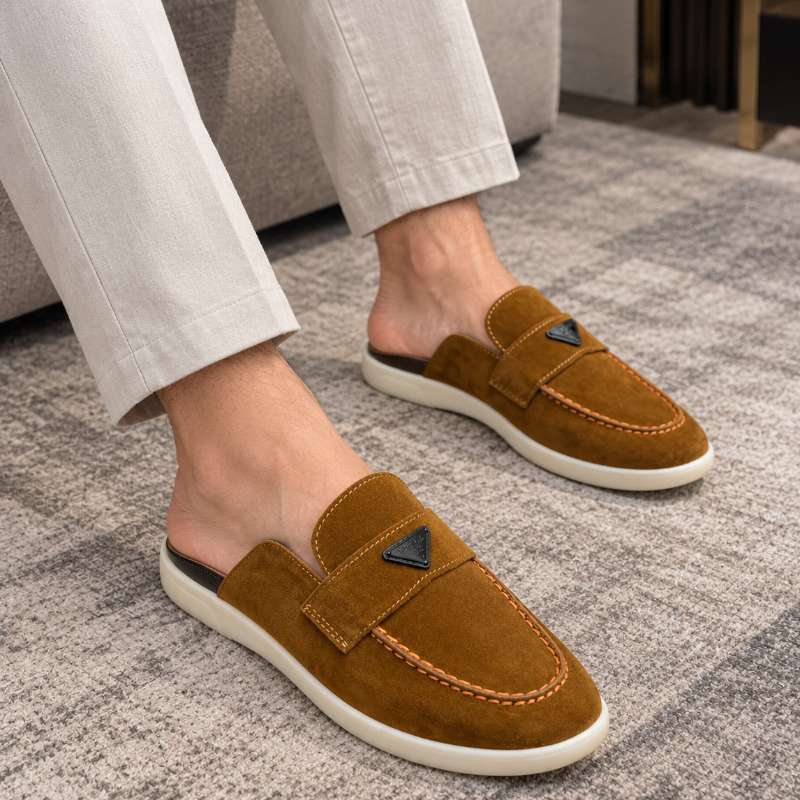 Men's Premium Suede Slip-On Loafers – Backless Mules