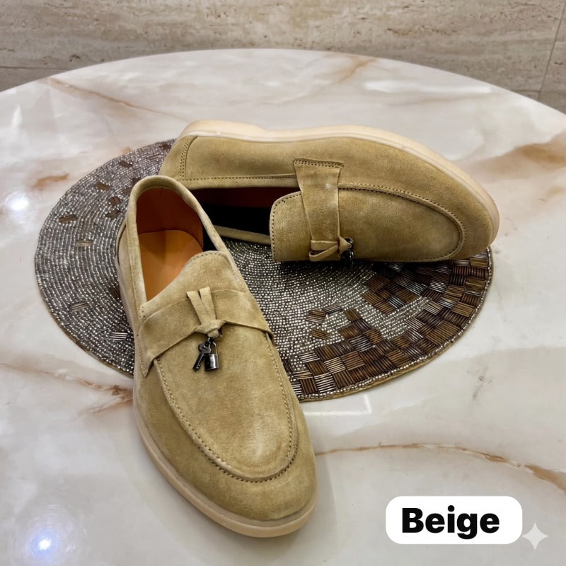 Premium Suede Leather Slip-On Loafers for Men – Luxury Casual Penny Loafers with Metal Charm Detail