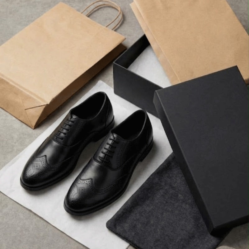 Men's Premium Brogue Lace-Up Formal Shoes – Classic Wingtip Office & Party Wear Shoes