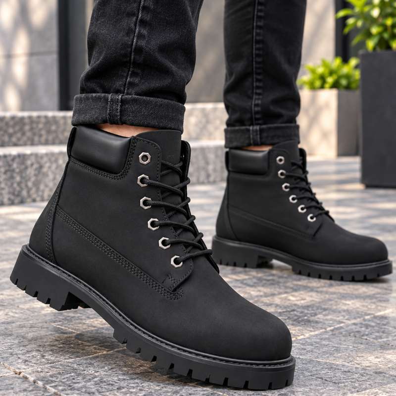 Men’s Premium Genuine Leather Lace-Up Boots | High-Top Casual Boots