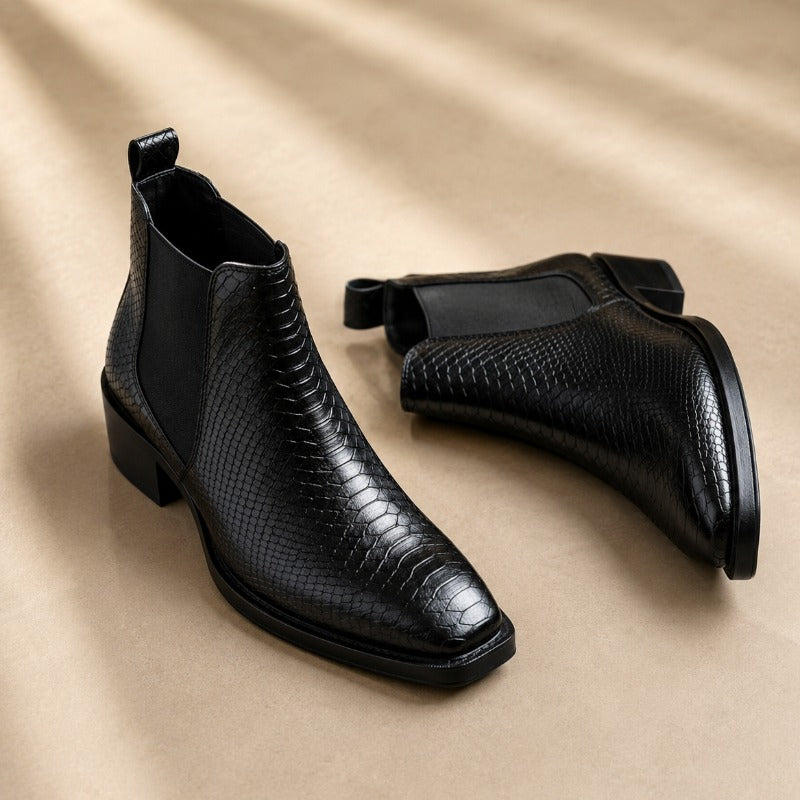 Premium Men’s Croco Chelsea Boots – Luxury Textured Ankle Boots