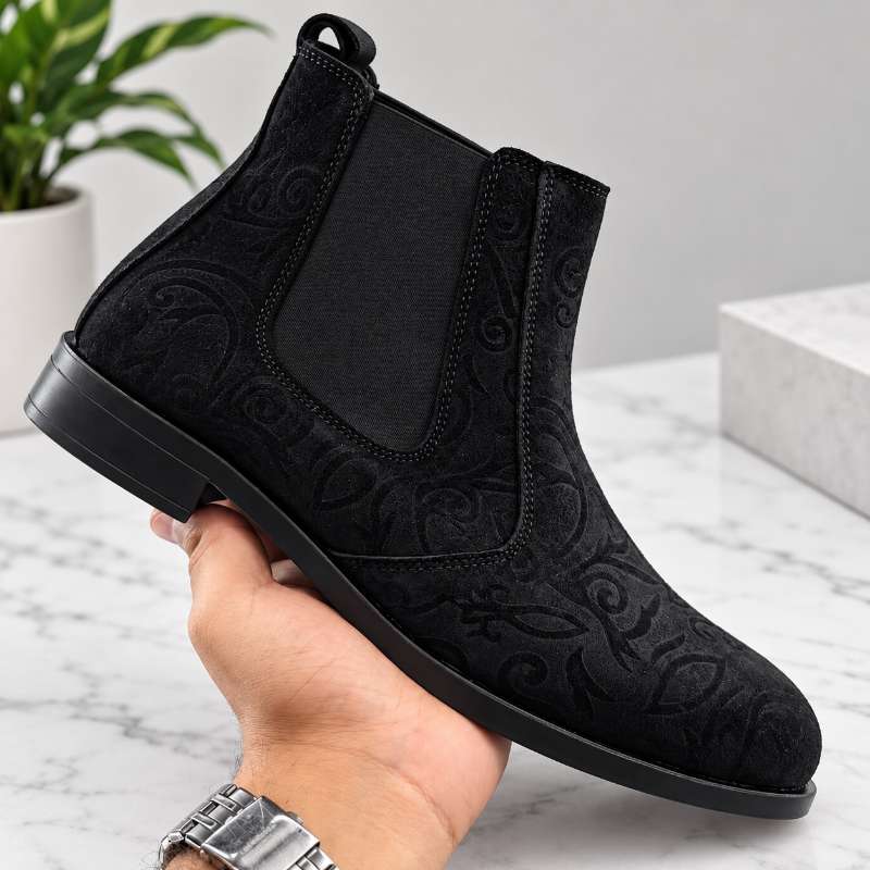 Men's Premium Embossed Suede Chelsea Boots | Handmade Leather Ankle Boots