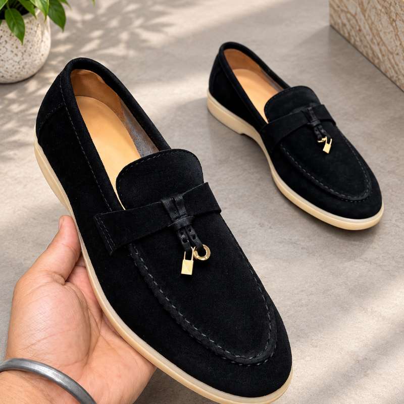 Premium Genuine Leather Slip-On Loafers for Men with Lock Pattern