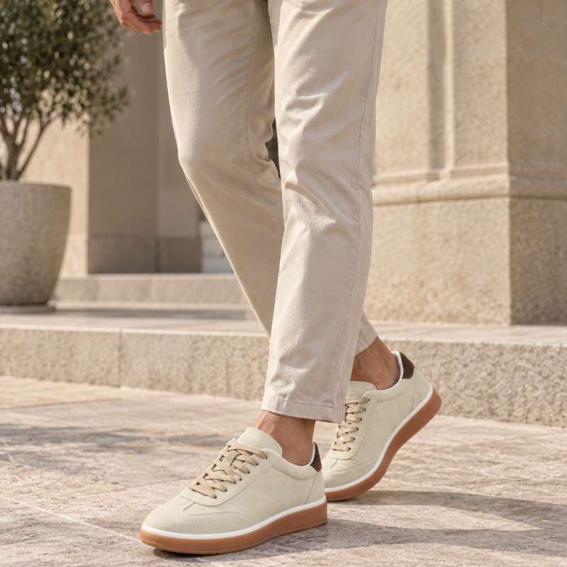 Premium genuine Indian leather sneakers for men with a stylish low-top design, handmade TPR sole and comfortable inner lining. Available in UK 6–UK 10.
