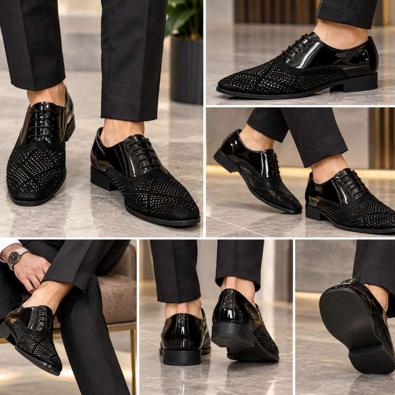 Premium Imported Black Studded Mirror Work Formal Shoes for Men – Handmade | Durable TPR Sole