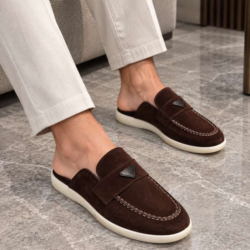 Men's Premium Suede Slip-On Loafers – Backless Mules