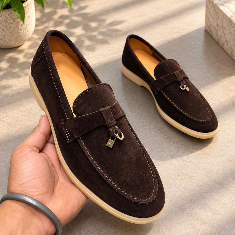 Premium Genuine Leather Slip-On Loafers for Men with Lock Pattern