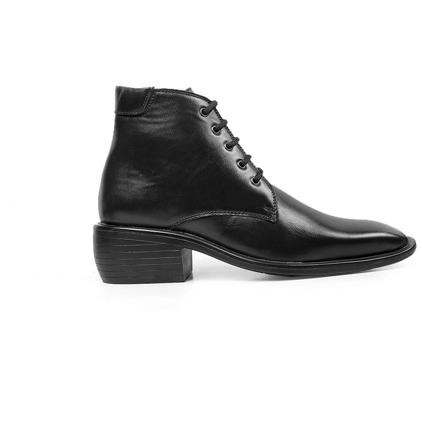 High Ankle Height Increasing Black Casual And Outdoor Boots With Lace-Up Pattern-Jonasparamount