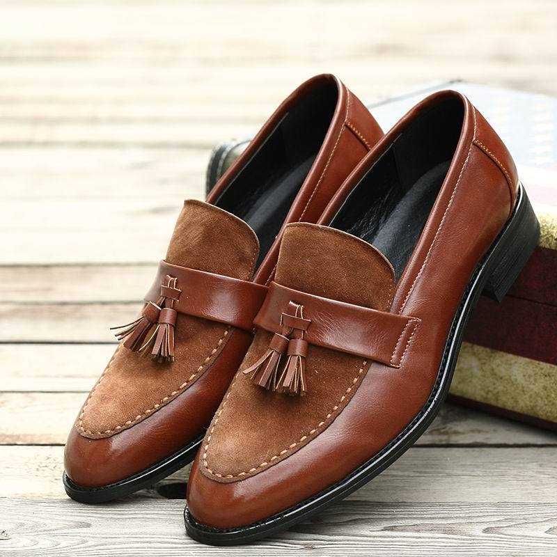 New Arrival Mens Brown Boat Shoes Fashion Pointed Toe Suede Tassel Shoes-JonasParamount