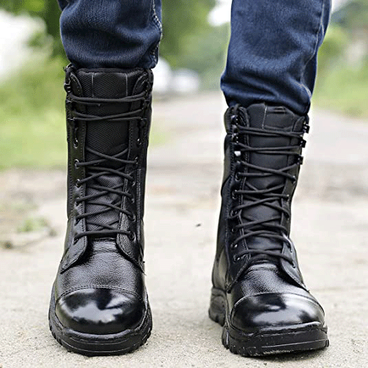 Full Black Pure Leather Army Boots For Men's-JonasParamount