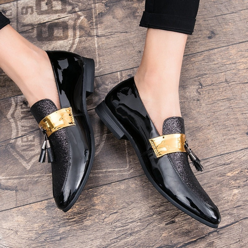 2022 Anti-skid Black Golden Patchwork PU Leather Casual,Wedding,Party Wear Shoes-JonasParamount