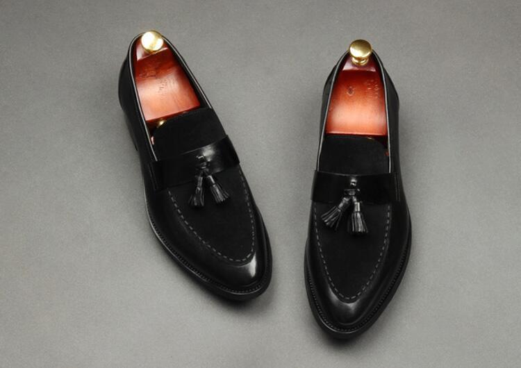 New Arrival Men Brown Suede Shoes Fashion Pointed Business Leisure Leather Slip On Loafer Black-JonasParamount