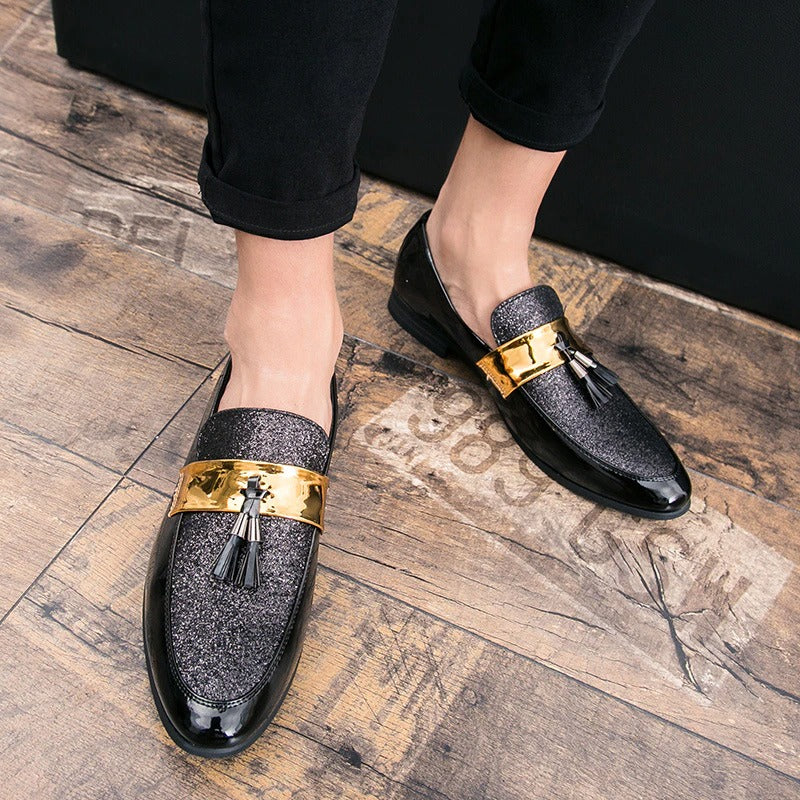 2022 Anti-skid Black Golden Patchwork PU Leather Casual,Wedding,Party Wear Shoes-JonasParamount