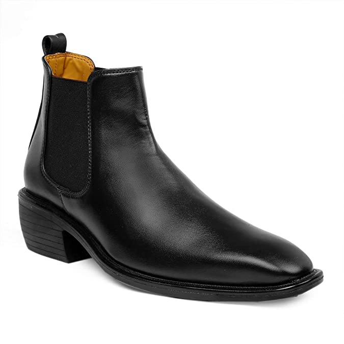 Classy Hight Ankle Height Increasing Black Chelsea Boots For Men-JonasParamount