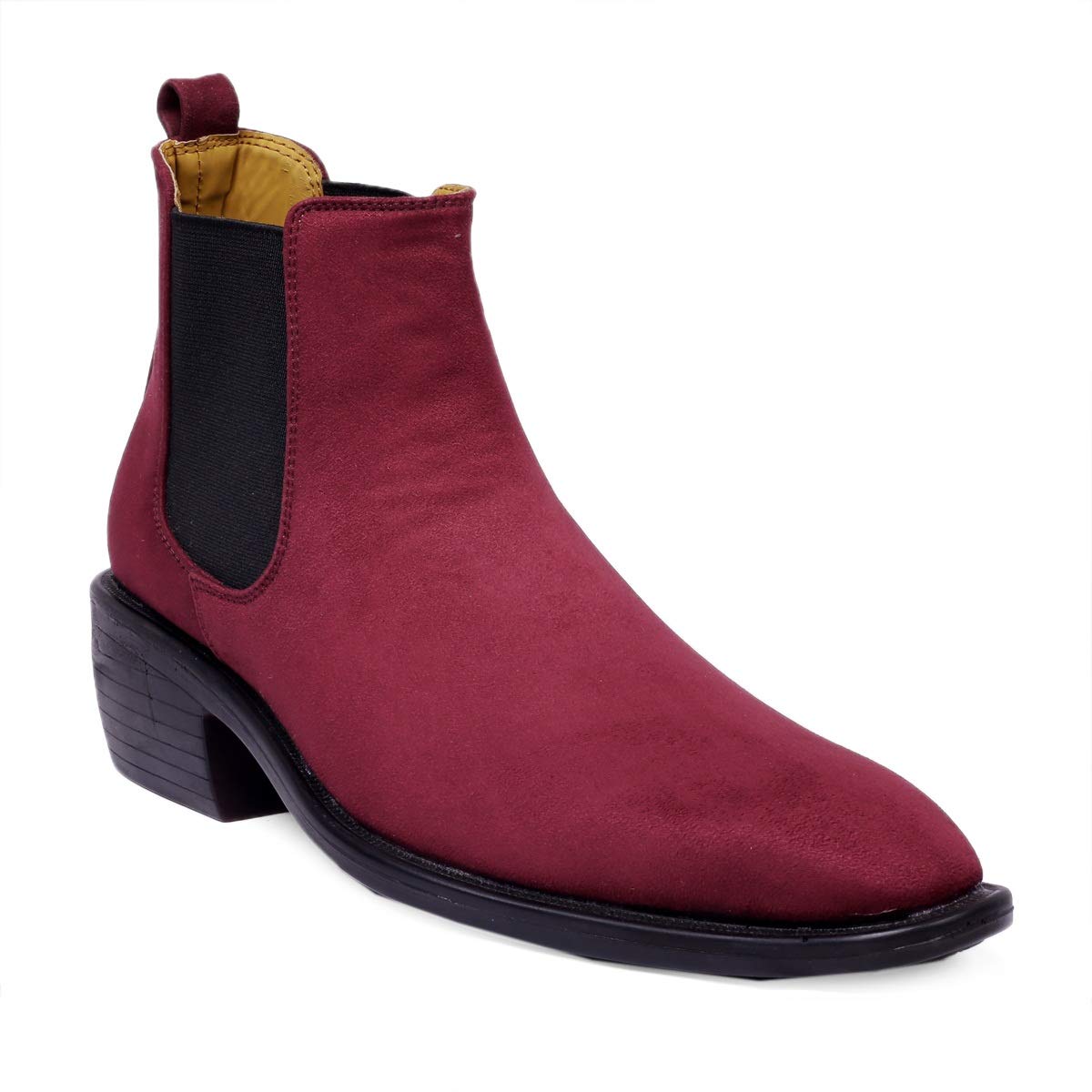 Height Increasing Suede Material Red Casual Chelsea Boots For Men-JonasParamount