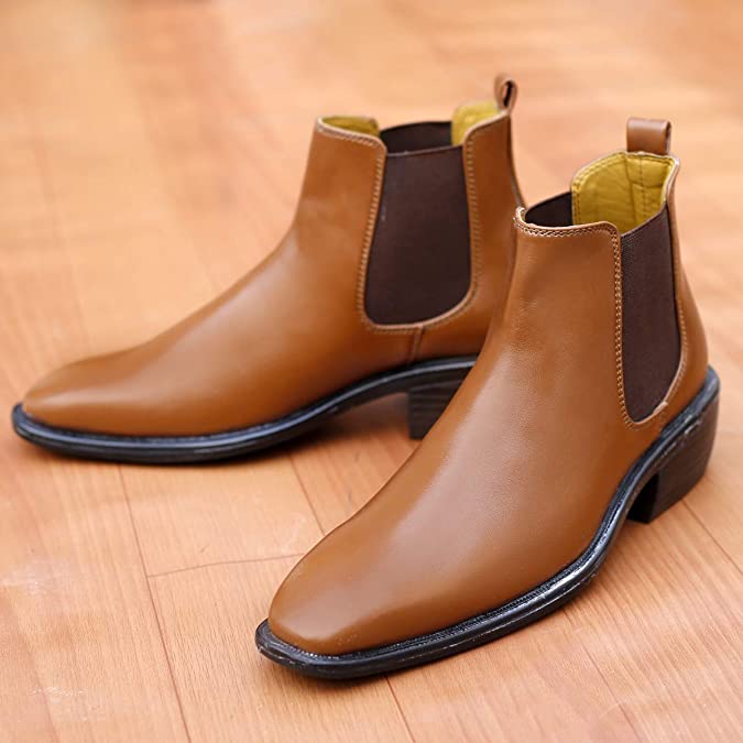 Classy Hight Ankle Height Increasing Tan Chelsea Boots For Men-JonasParamount