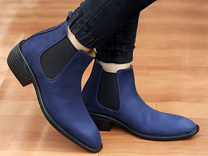 Height Increasing Suede Material Blue Casual Chelsea Boots For Men-JonasParamount