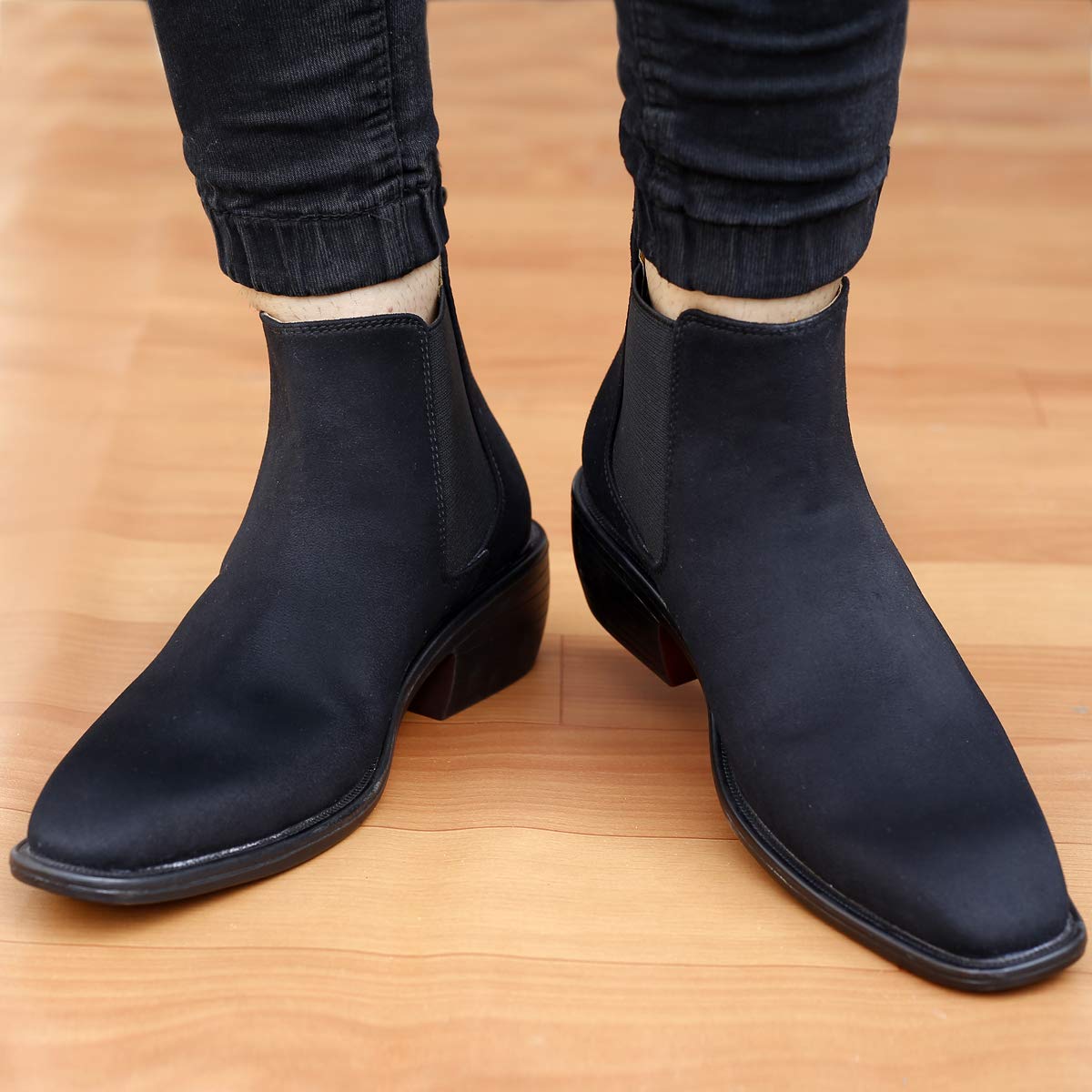 Height Increasing Suede Material Black Casual Chelsea Boots For Men-JonasParamount