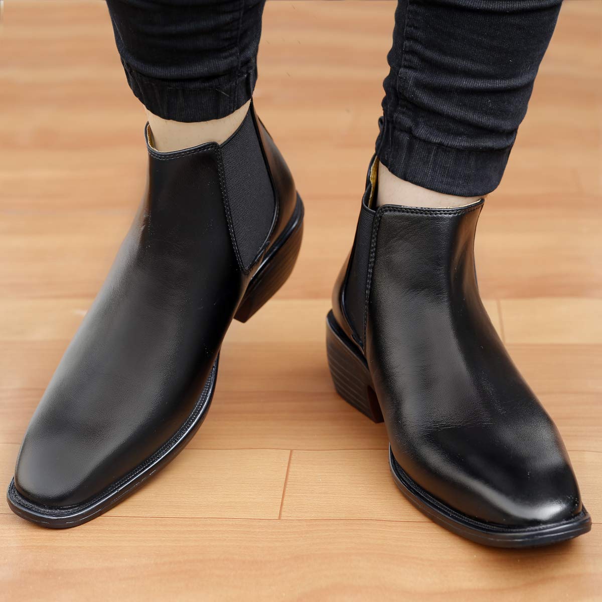 Classy Hight Ankle Height Increasing Black Chelsea Boots For Men-JonasParamount